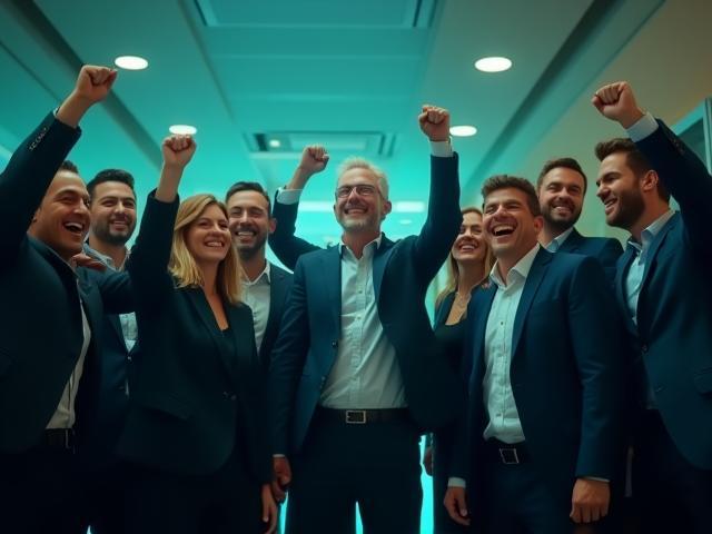 Emprendedores fintech celebrando logro de capital de inversión